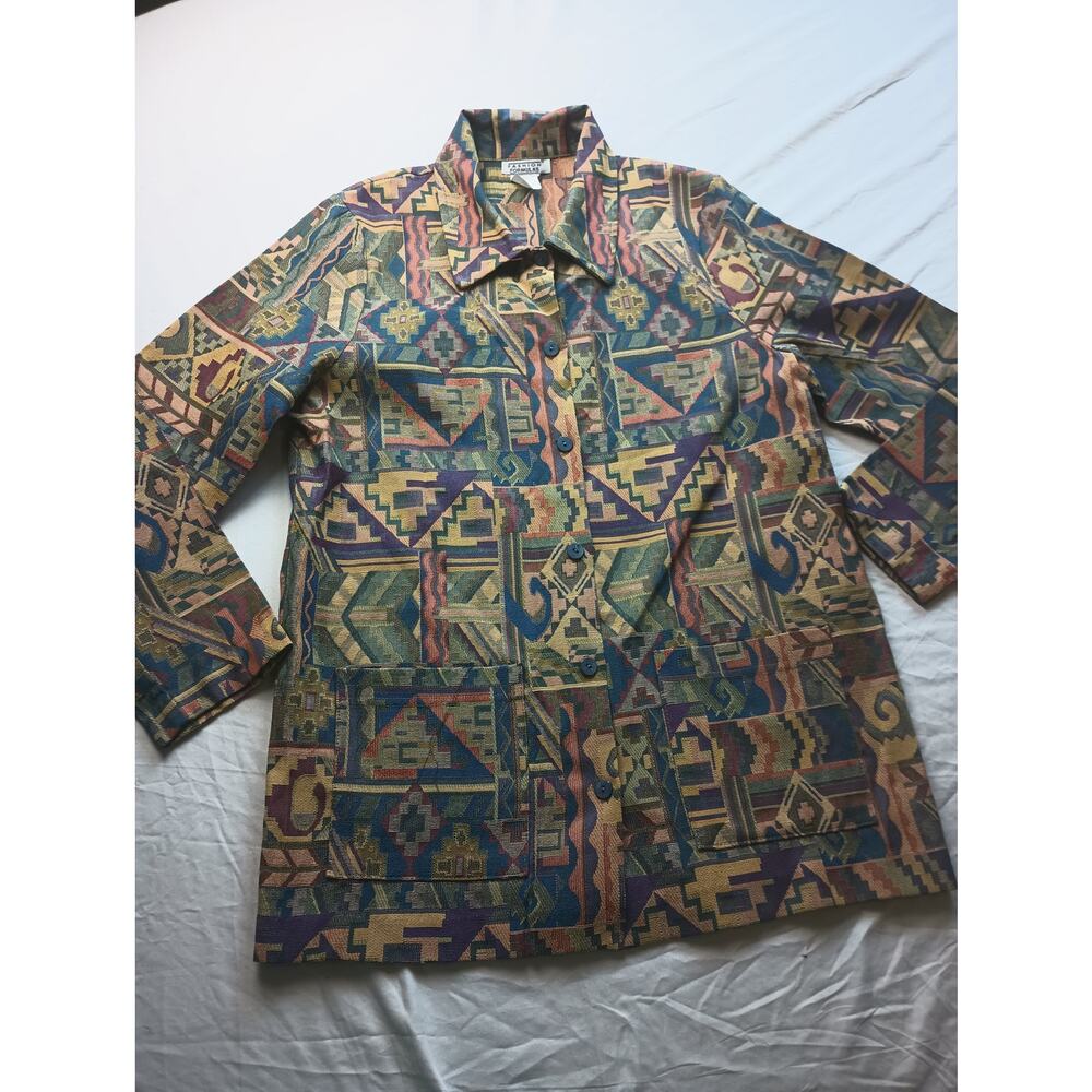 Vintage Fashion Formulas‎ Tapestry Art to Wear Geometric Button Down Shirt Small